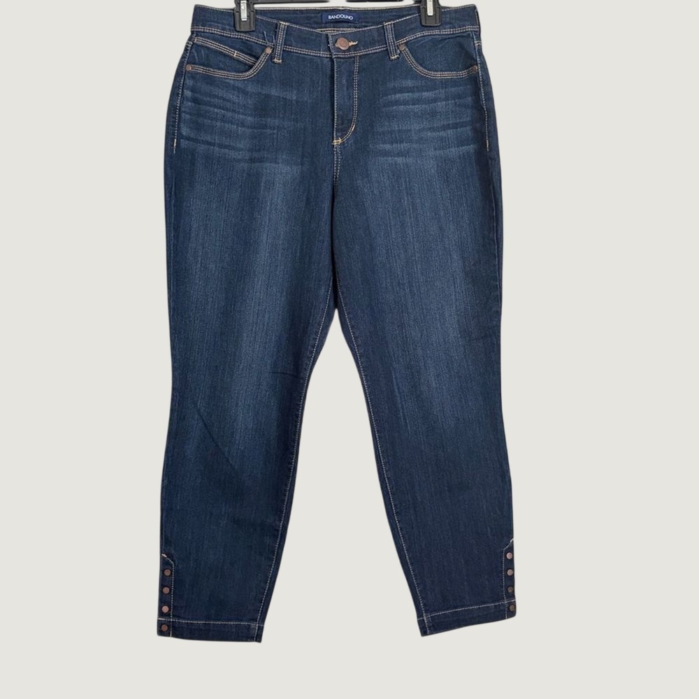 Bandolino Lisbeth Crop Jeans Dark Wash Studded Ankle Hem Slim Leg Denim Blue 12